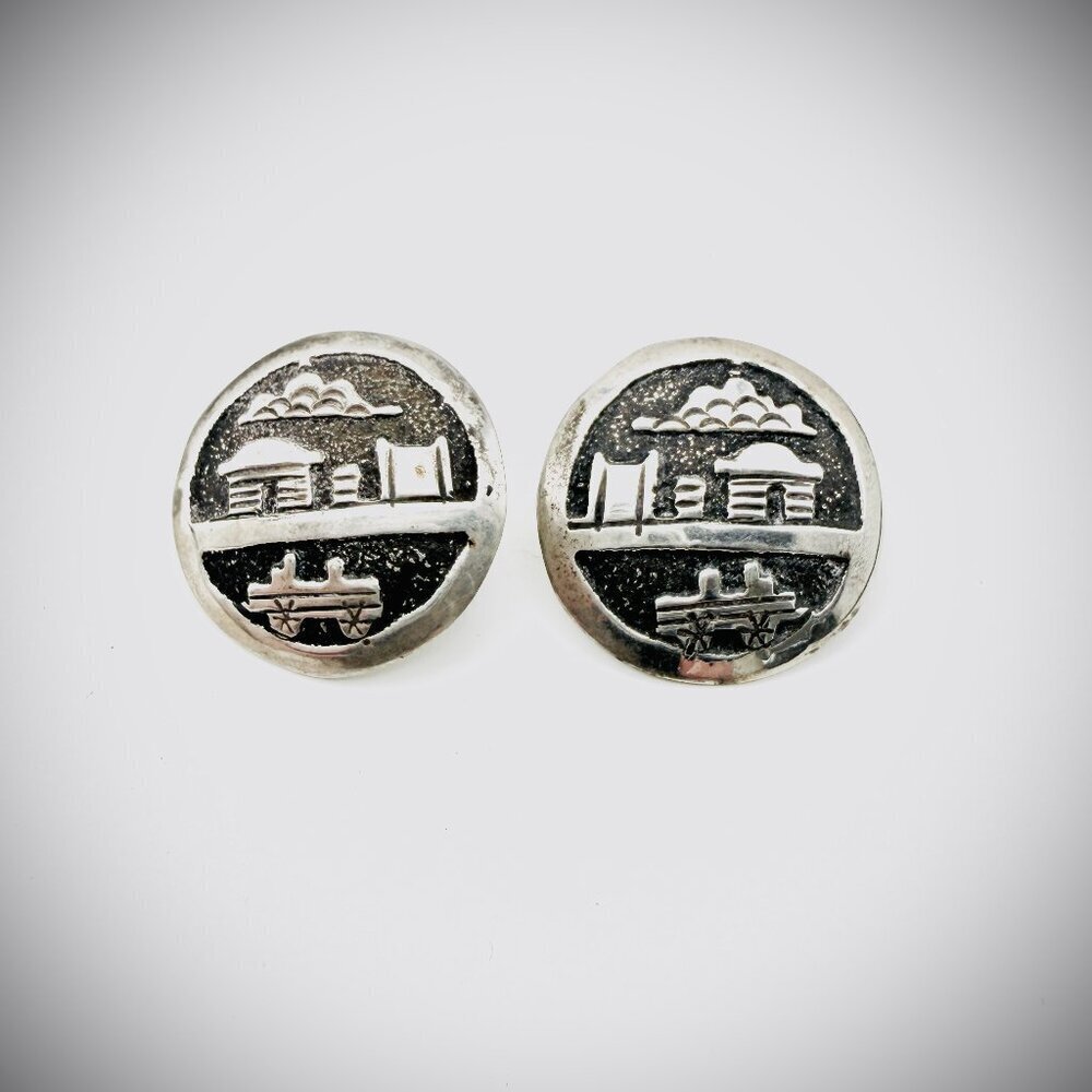 Vintage Navajo Storyteller Sterling Silver Earrings Signed A. Singer